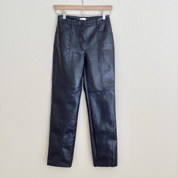 Aritzia Pants - Aritzia Wilfred Black Vegan Leather Straight Leg Pants SZ 0